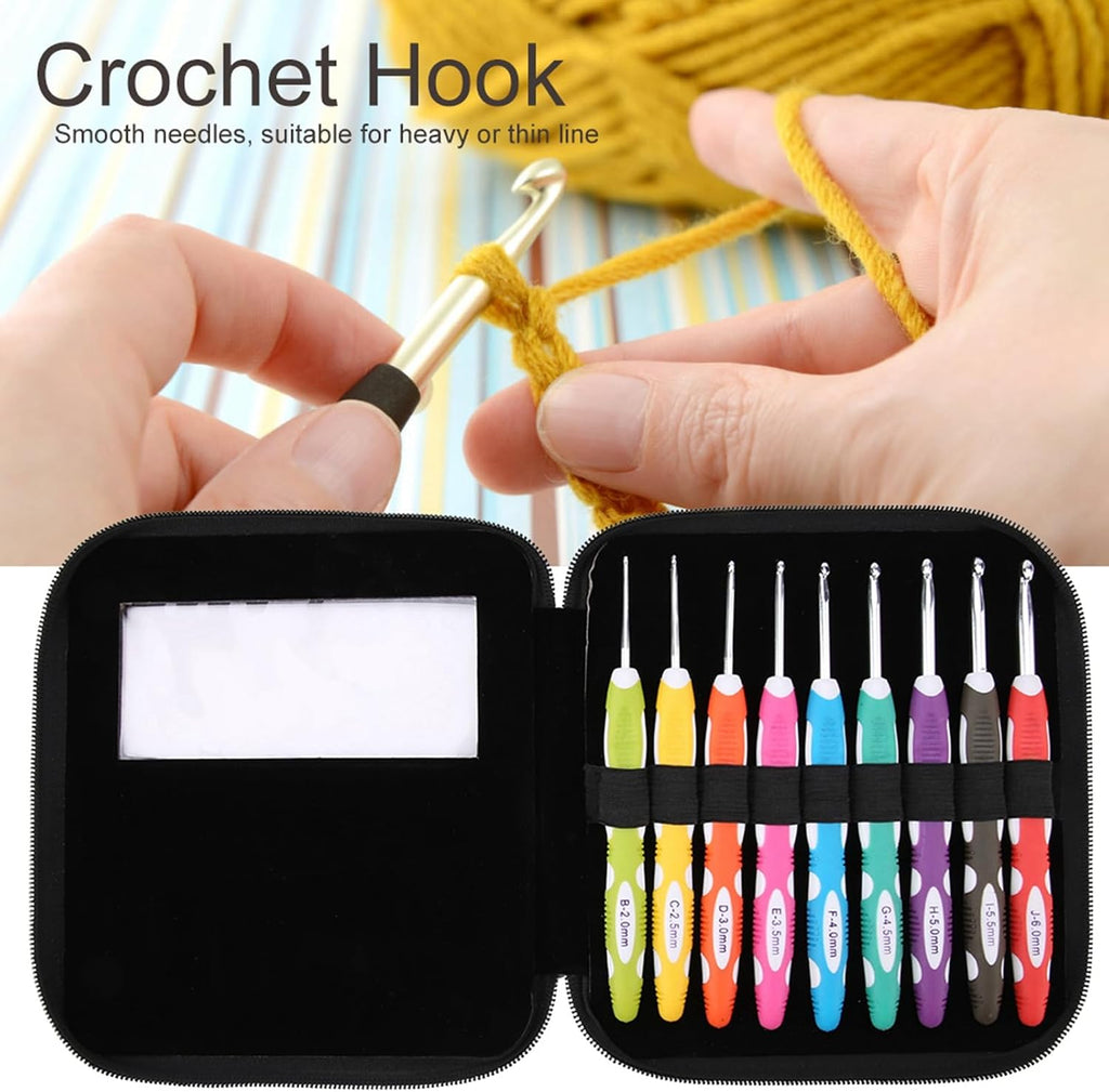 9PCS Crochet Hooks Set, 2mm to 6mm Aluminum Crochet Hooks Knitting