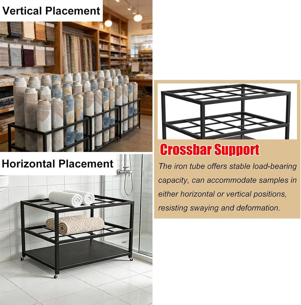 SOBS Mobile Rug Roll Storage Cart, Heavy‐Duty Metal 3‐Tier Display