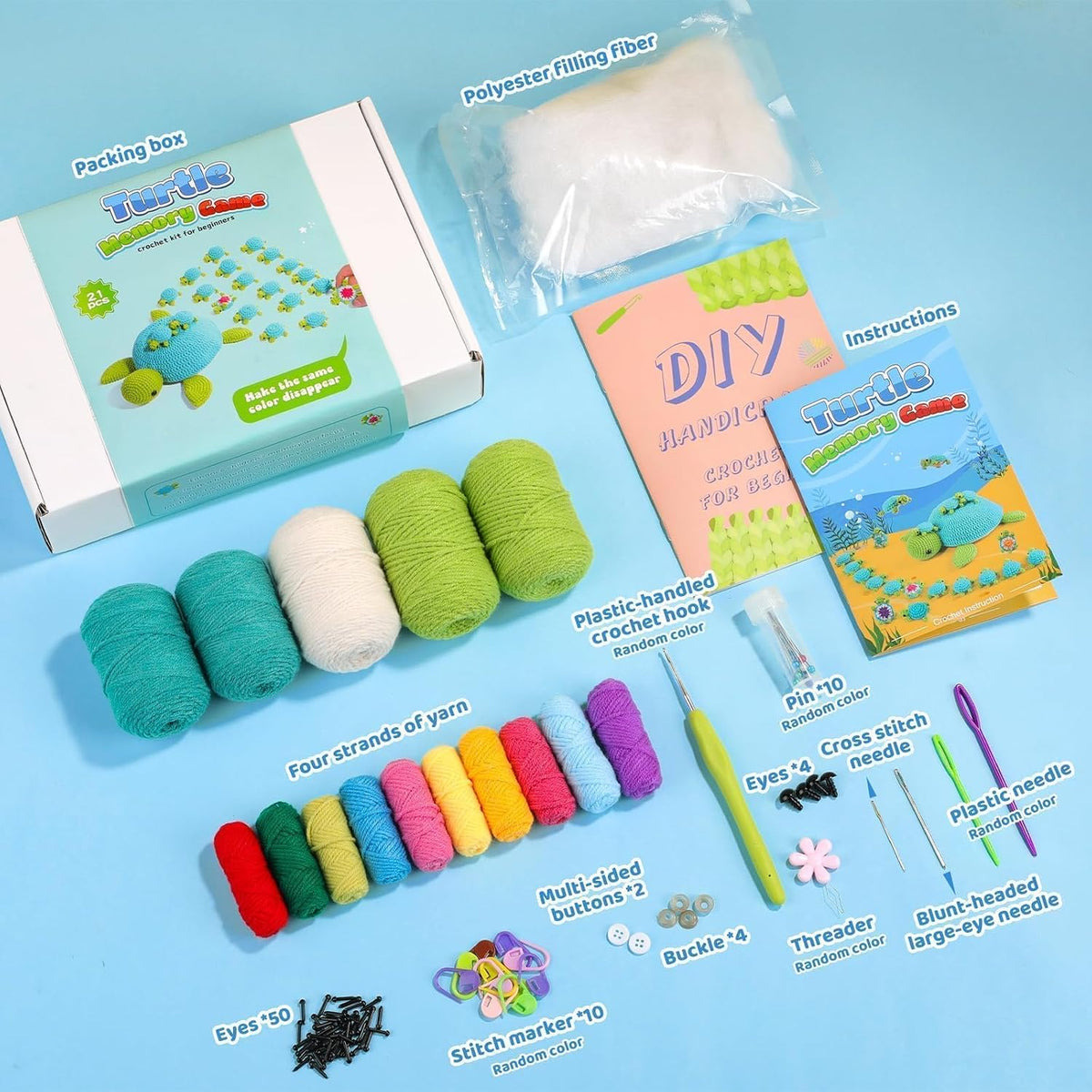 Crochet Kit for Beginners, 21 Pcs Turtles Crochet Animal Kit for