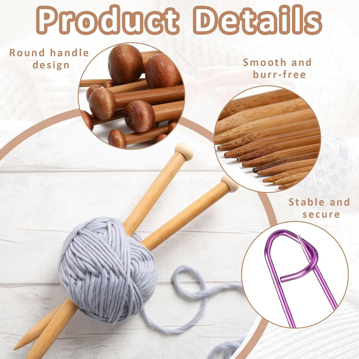 7 Pairs Wooden Knitting Needles,Bamboo Knitting Needles