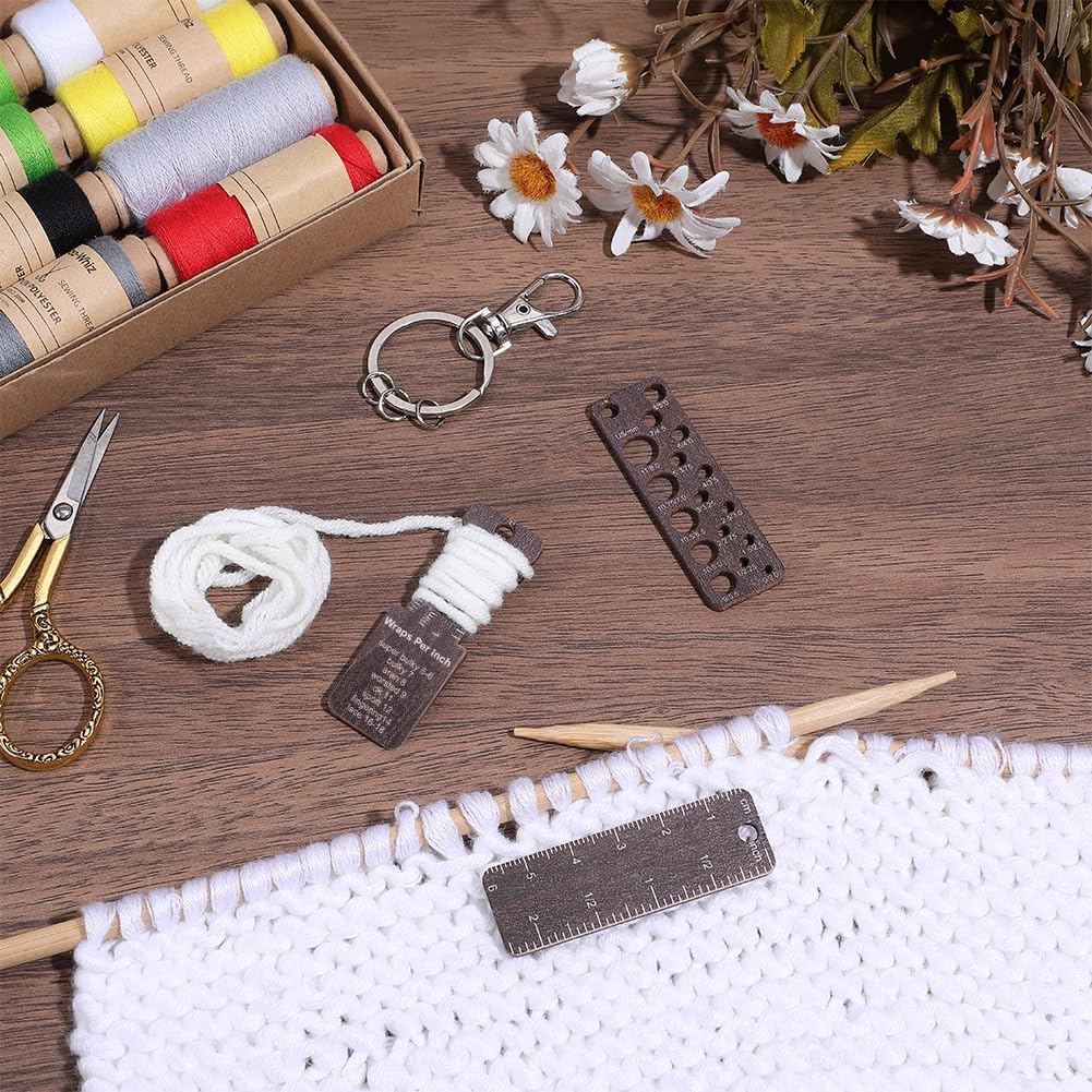 BENECREAT 3-in-1 Mini Wooden Gauge Keychains, Knitting Gauge Tool with