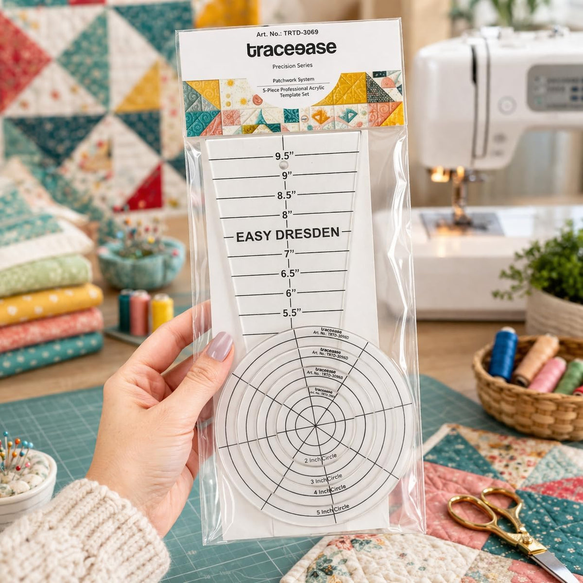 Traceease 5 Pcs Clear 4mm Acrylic Quilting Template Ruler Set, 10 Inch