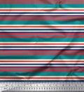 Soimoi Cotton Canvas Fabric - Stripe Print, Teal Greens | 56" Wide