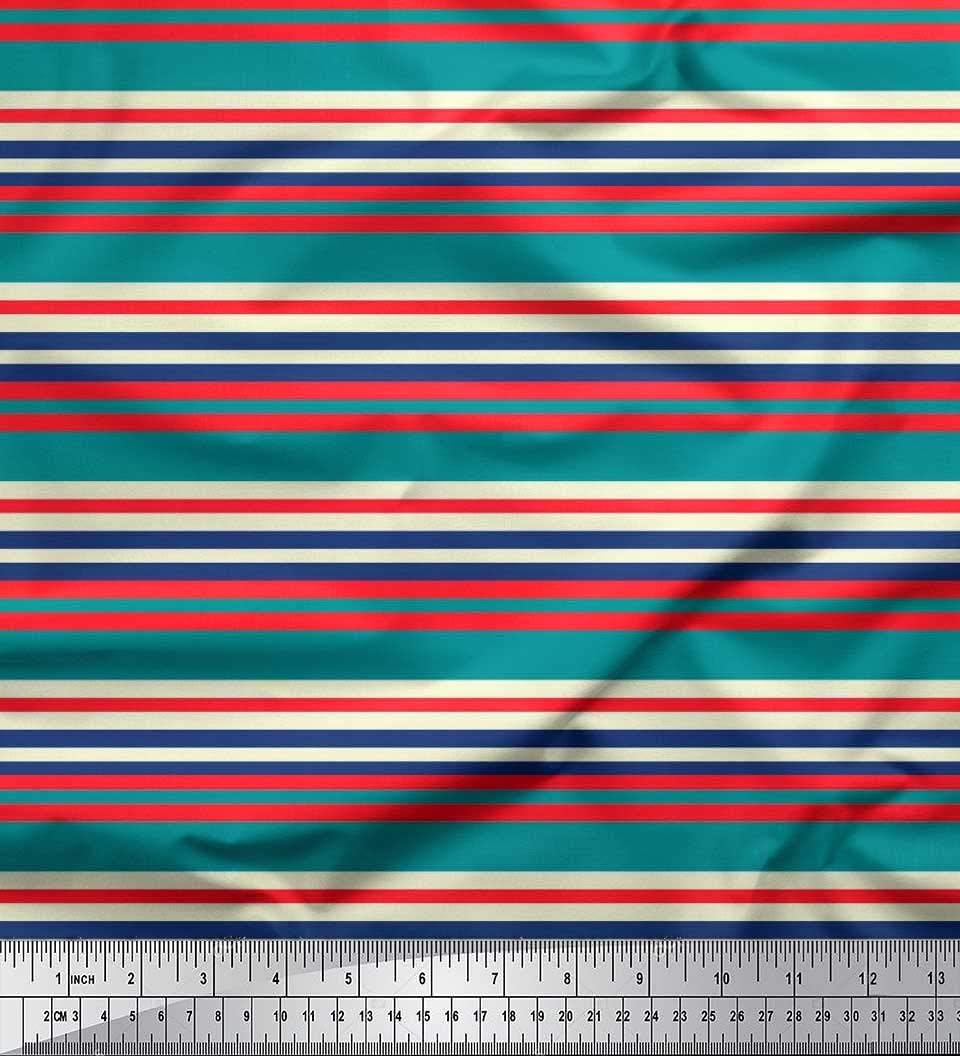 Soimoi Cotton Canvas Fabric - Stripe Print, Teal Greens | 56" Wide