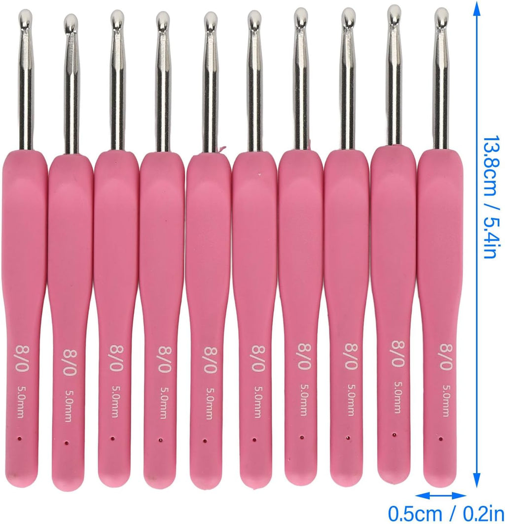Zerodis 10Pcs Crochet Hook Set, Ergonomic Handle Smooth Silicone Grip