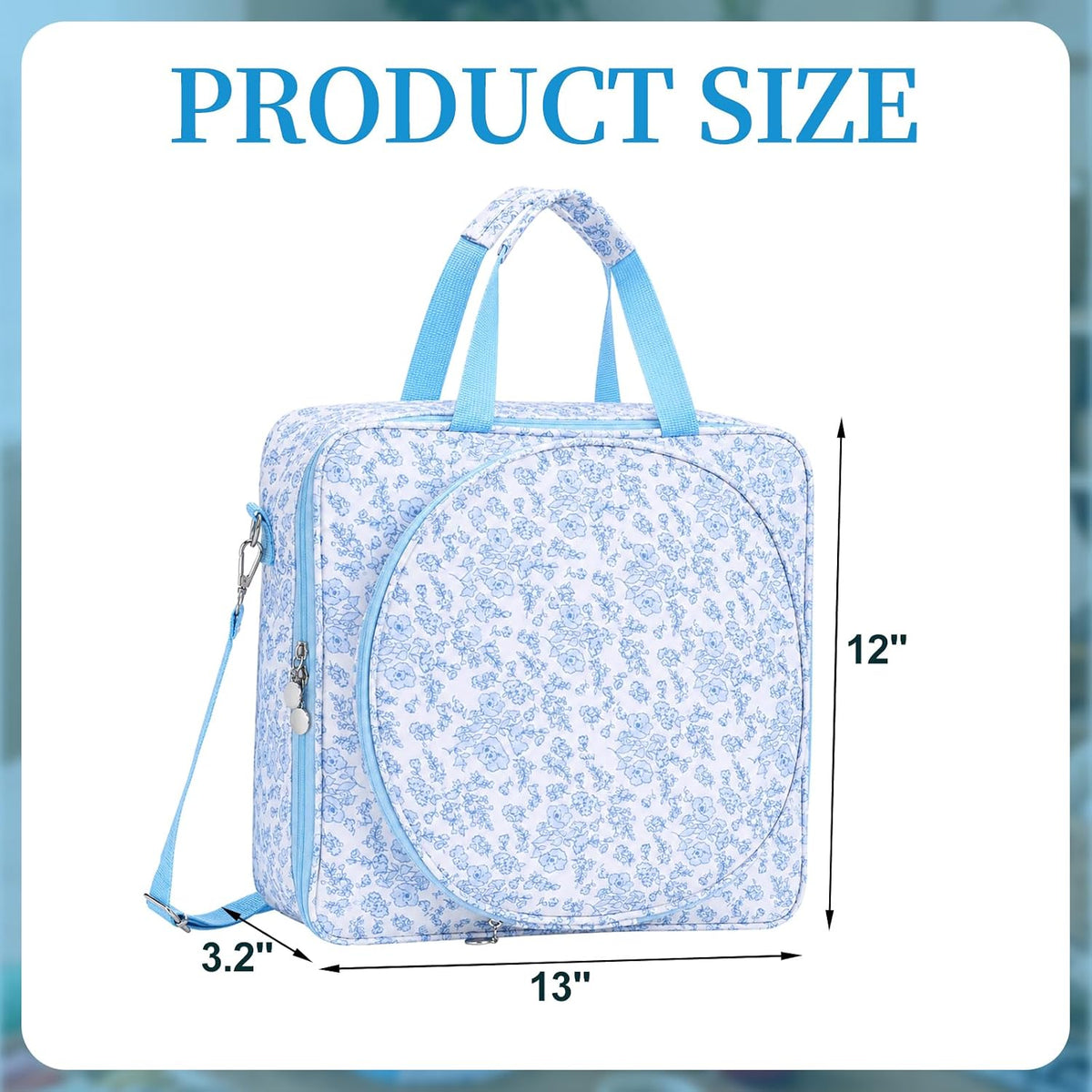 Locmeo Blue Floral Needlepoint Project Bag Embroidered Sewing