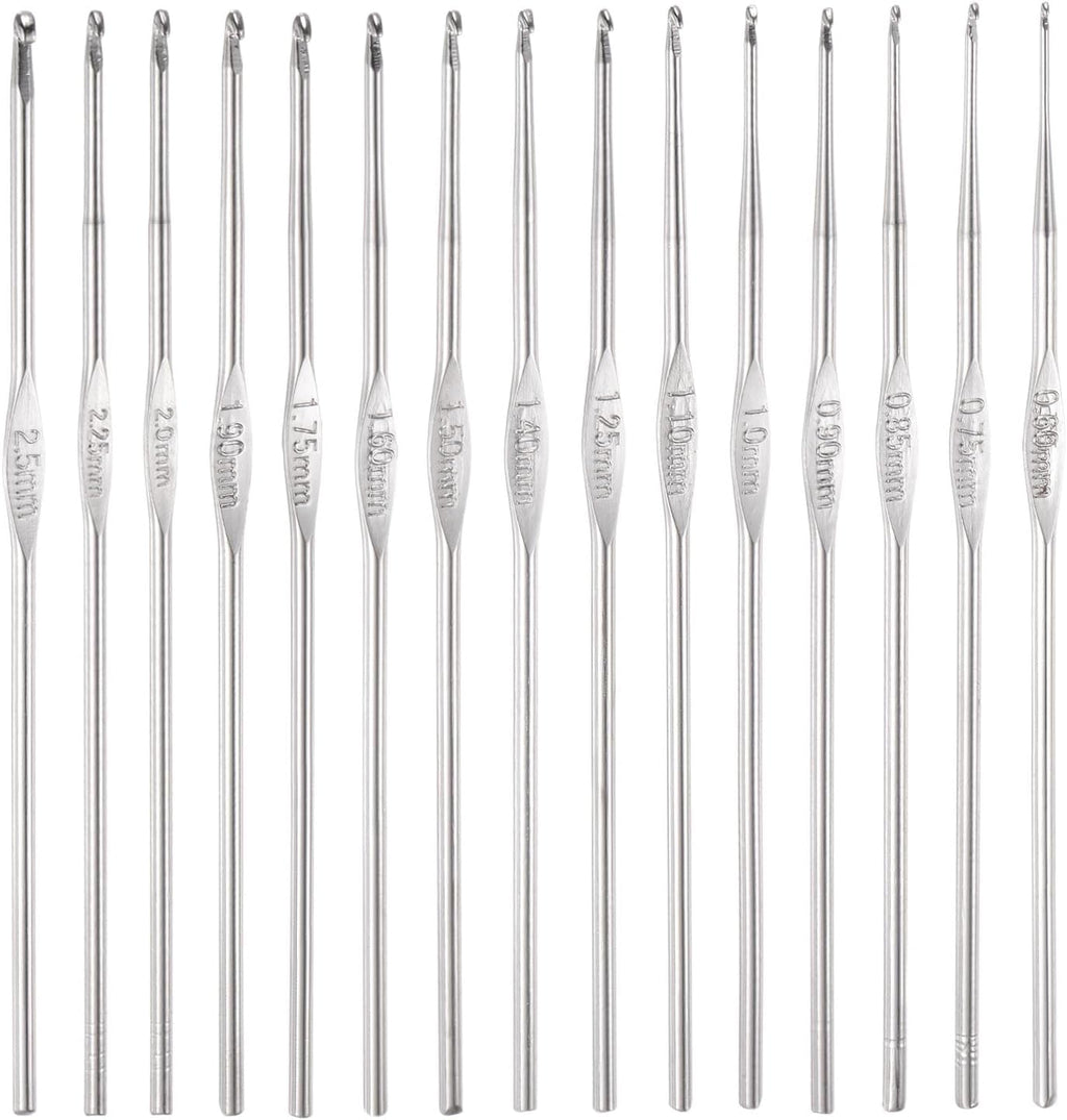uxcell Crochet Hooks Set 0.6-2.5mm Iron Knitting Needles, Silver Tone