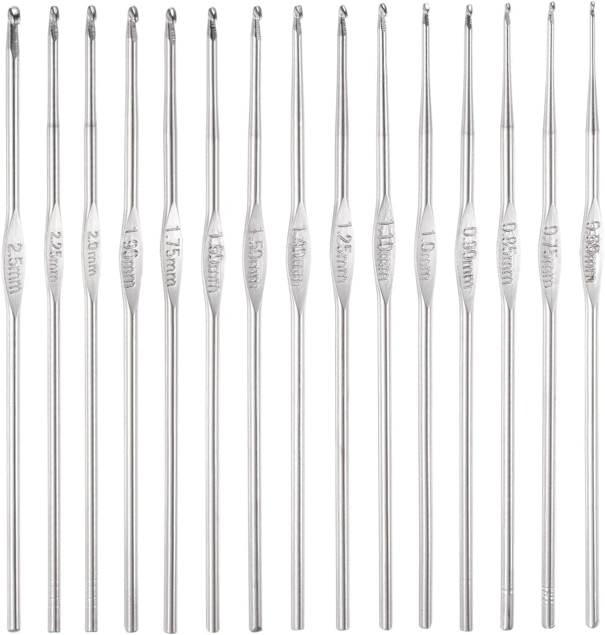 uxcell Crochet Hooks Set 0.6-2.5mm Iron Knitting Needles, Silver Tone
