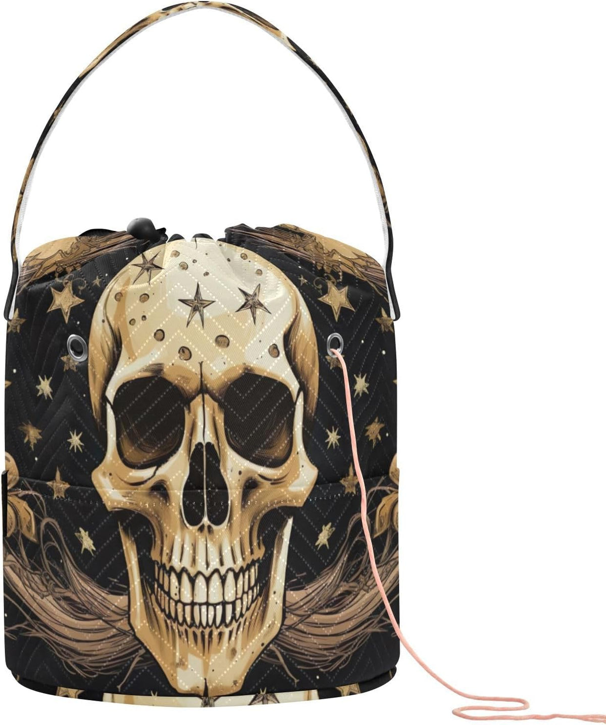 YETTASBIN Skull Yarn Storage Bag, Large Crochet Knitting Bag Organizer