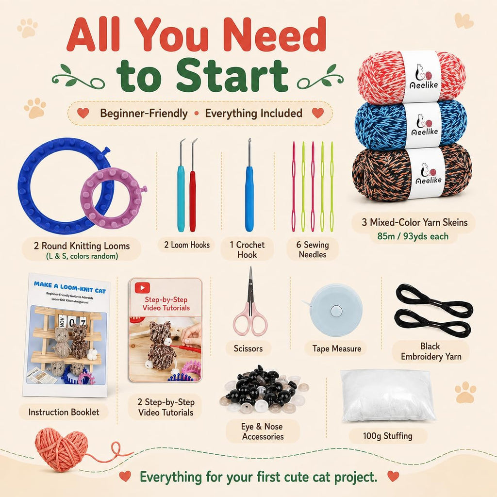 Aeelike Beginner Round Loom Kit,Vedio Learn to Knit Cat,Family Craft