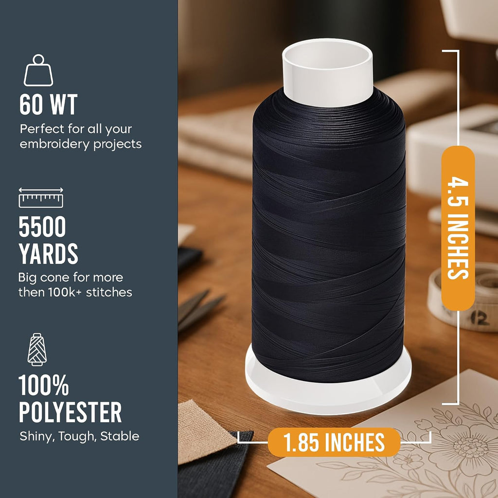 Huge Machine Embroidery Bobbin Thread Cones 60 WT 1 Spool 5500 Yards
