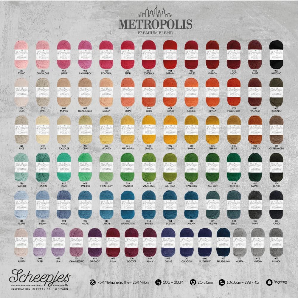 Scheepjes Metropolis Yarn 50 g - 008 Beirut Blue, Wool/Nylon Blend, 1