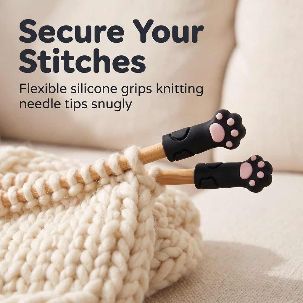 6Pcs Black Cat Paw Knitting Stitch Stoppers,Knitting Needle Tip Covers