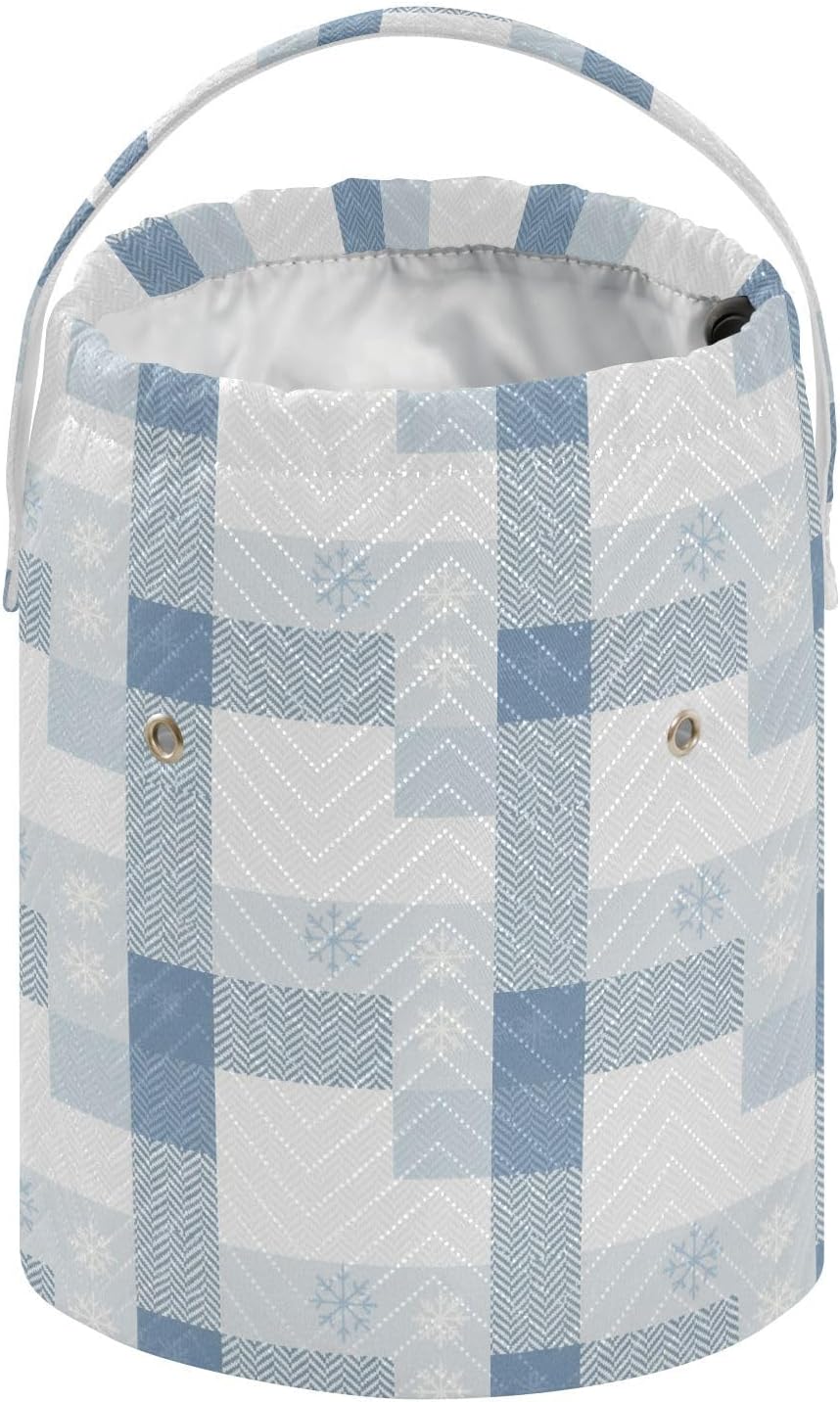 GuoChe Christmas Light Blue Snowflake Herringbone Crochet Yarn Bag