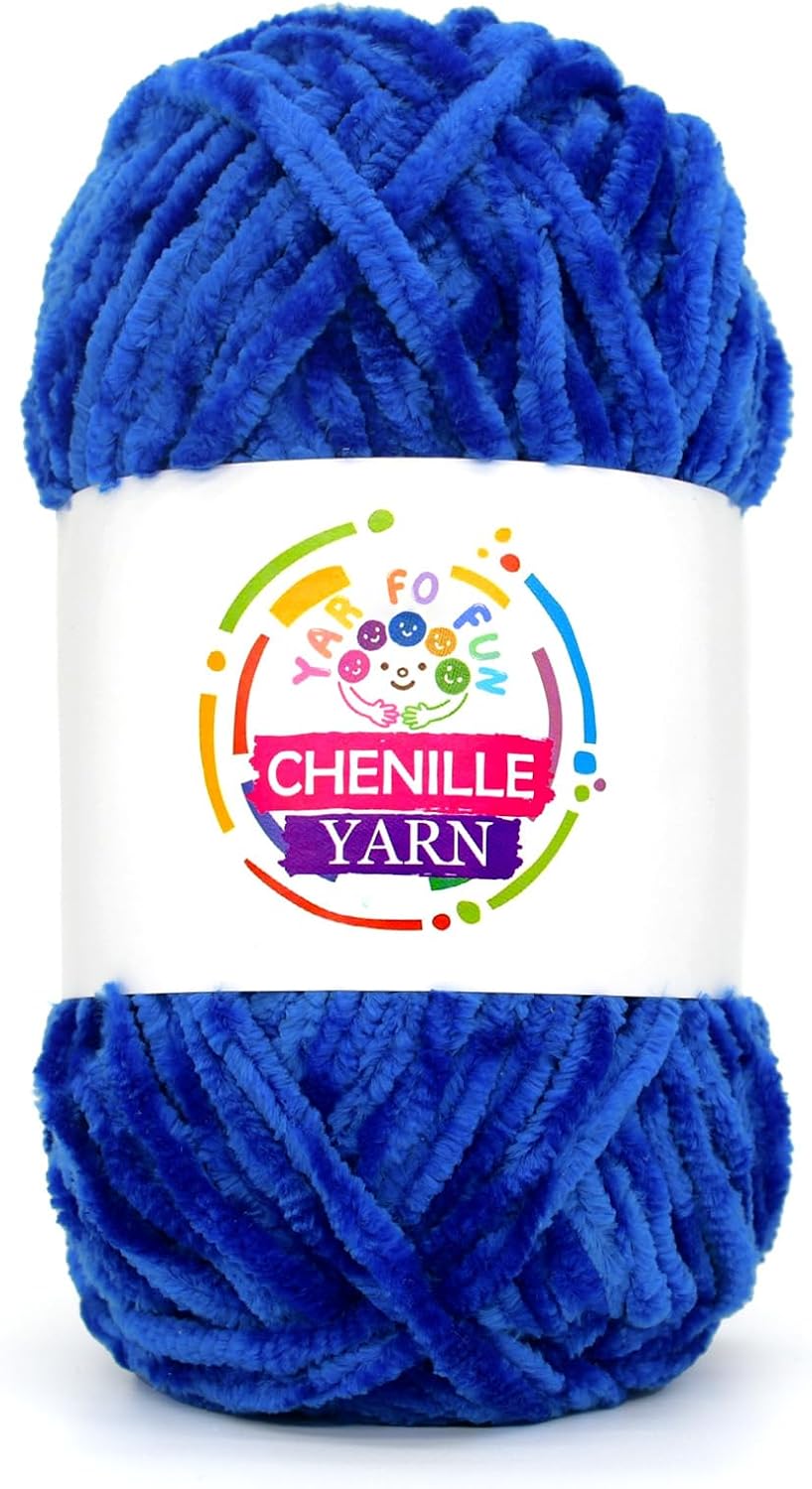 100g Velvet Chenille Yarn for Crocheting,Royal Blue Fluffy Velvet