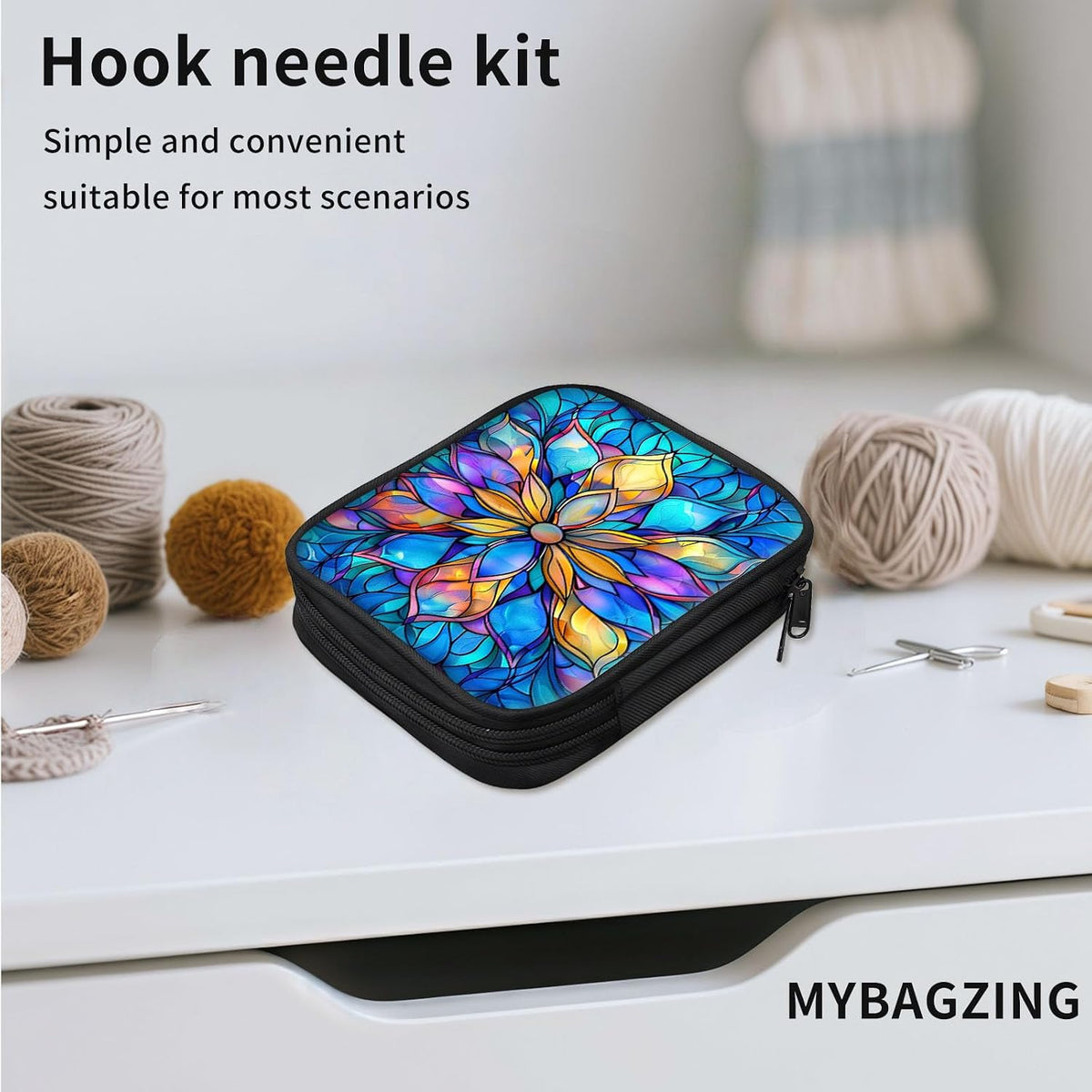 ETLKJVBL Crochet Hook & Knitting Needle Organizer Case, Stained Glass