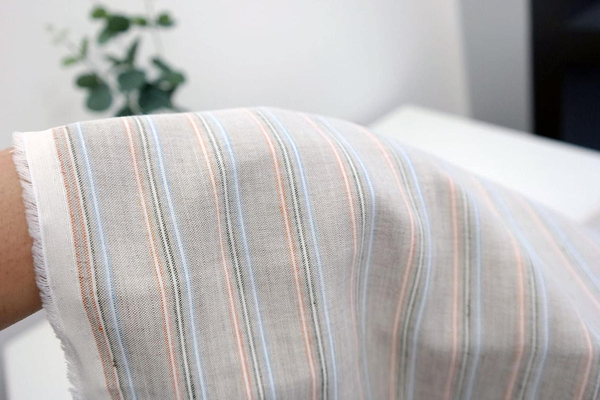Beige Linen Cotton Stripe Fabric | Premium Medium-Weight Material