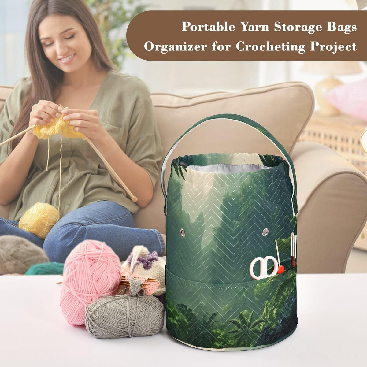 YETTASBIN Tropical Landscape Yarn Storage Bag, Large Crochet Knitting