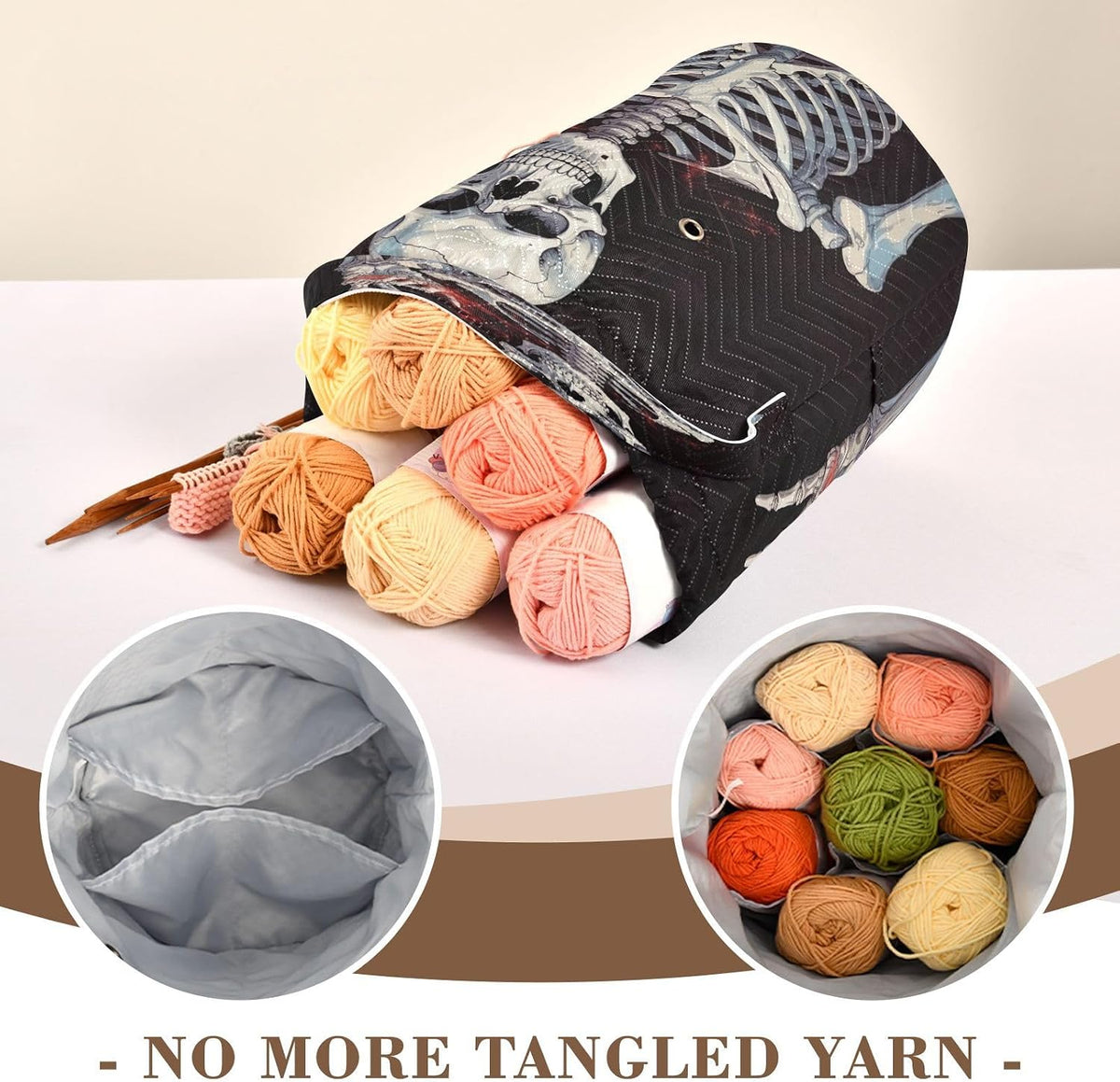 YETTASBIN Skeleton Yarn Storage Bag, Large Crochet Knitting Bag