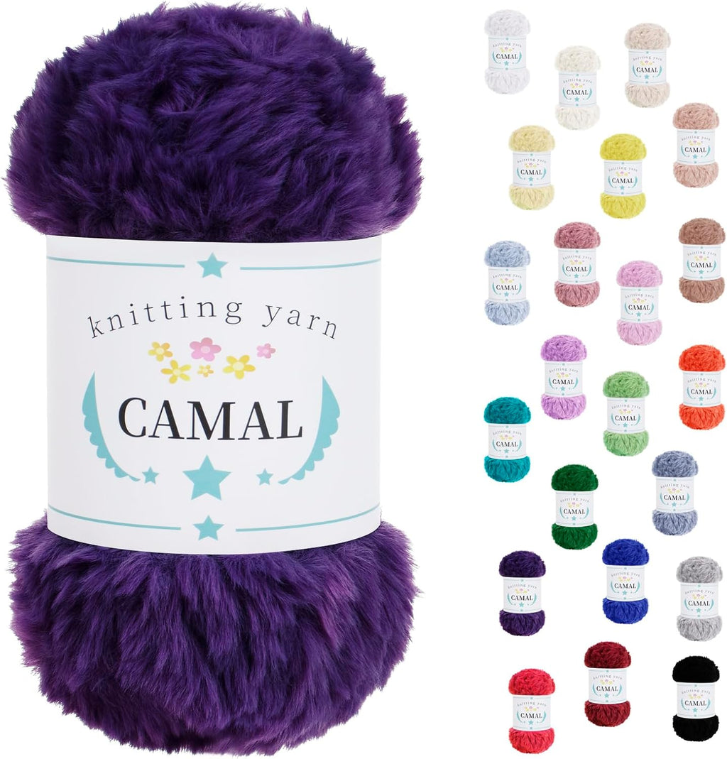 CAMAL Soft Faux Fur Yarn for Crocheting Blanket, 65 Yards Chunky