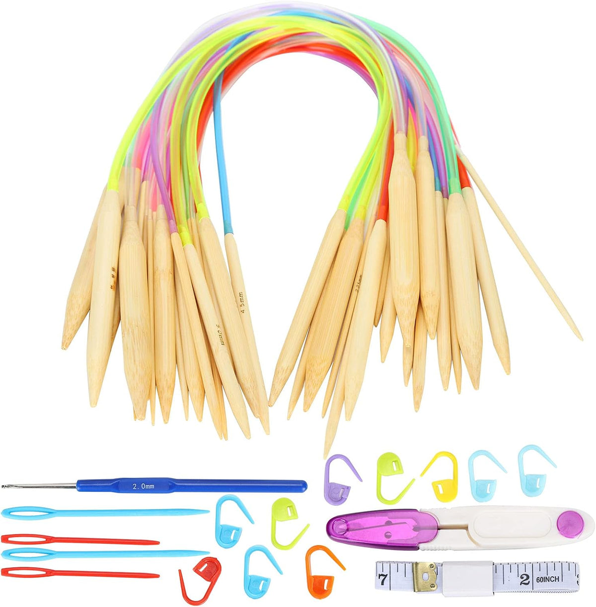 Greensen 18Pcs Bamboo Circular Knitting Needles Set, Durable and