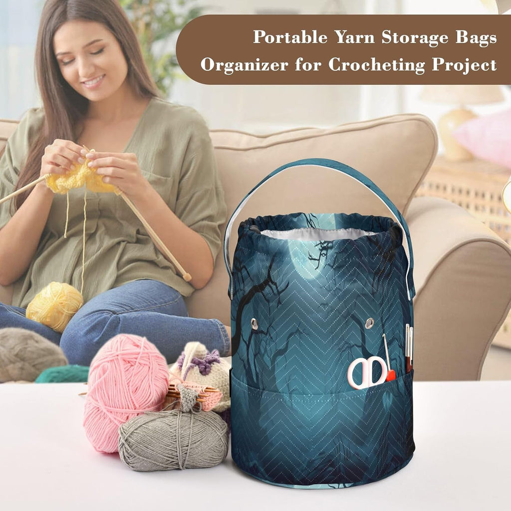 YETTASBIN Scary Forest Yarn Storage Bag, Large Crochet Knitting Bag