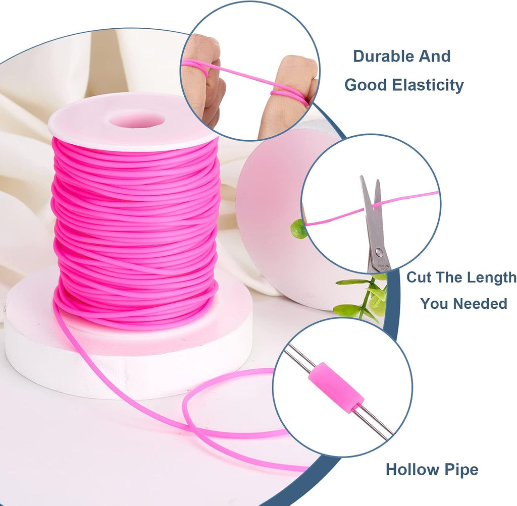Beadthoven 2mm Hollow Pipe Rubber Tube Cords, 54.68Yards Barber Cord