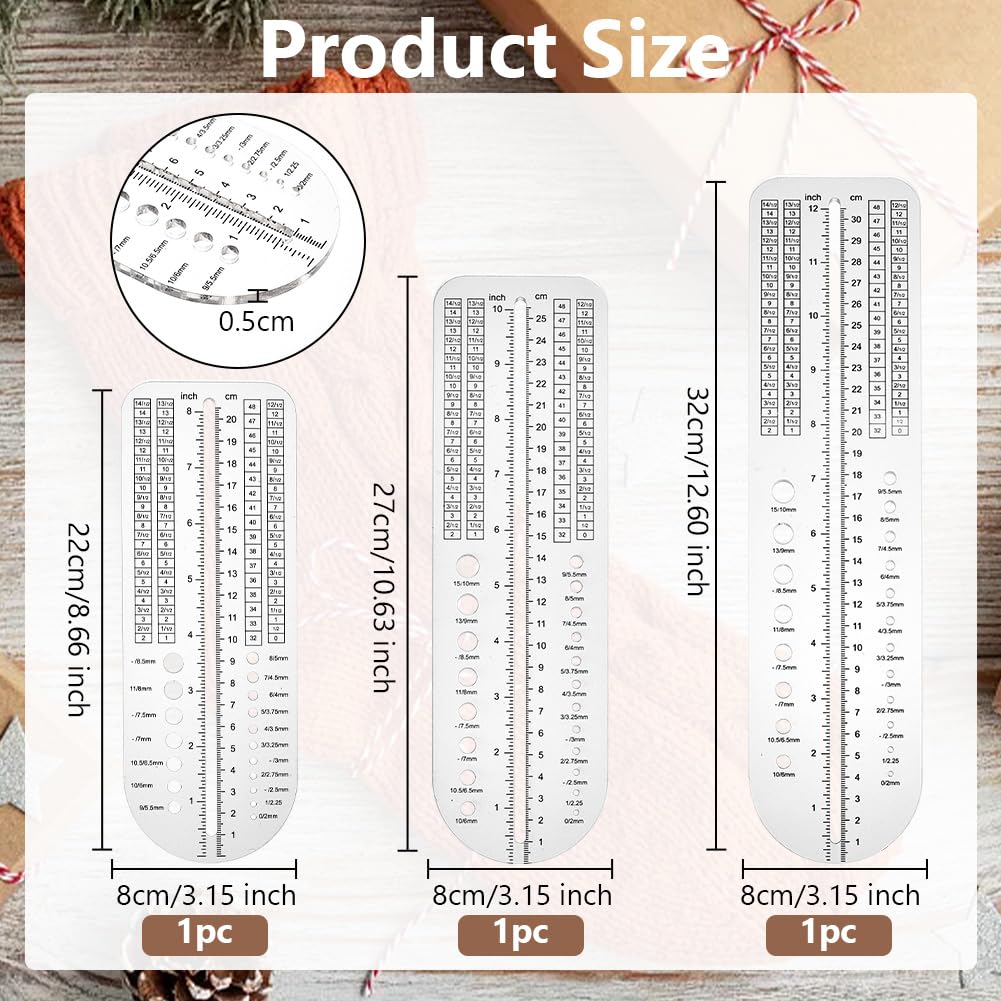 OLYCRAFT 3Pcs Socks Ruler Knitting Crochet 8/10/12 Inch Clear Acrylic