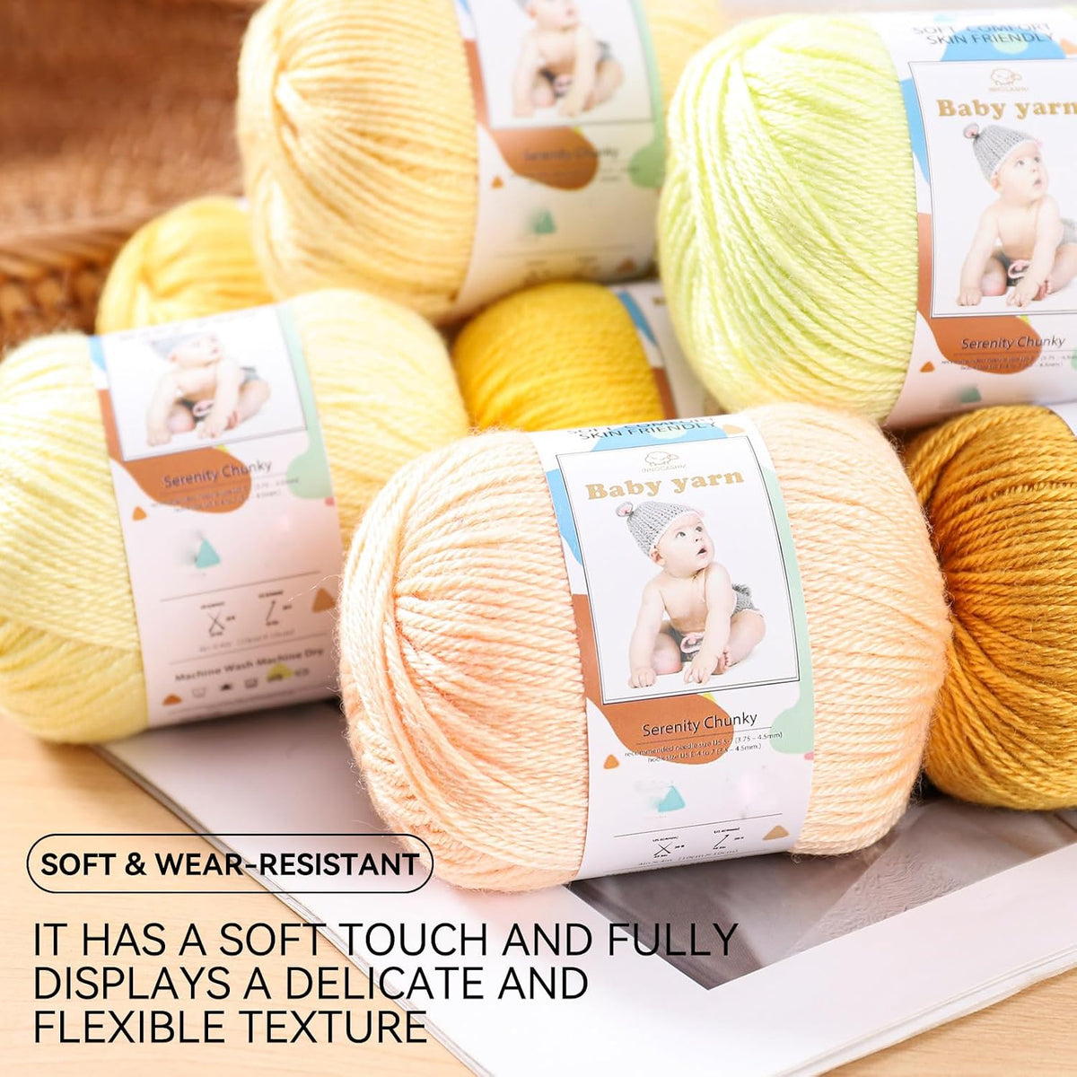 Baby Knitted Yarn - Merino Wool 10%, Cotton 40%, Nylon 50% Blended