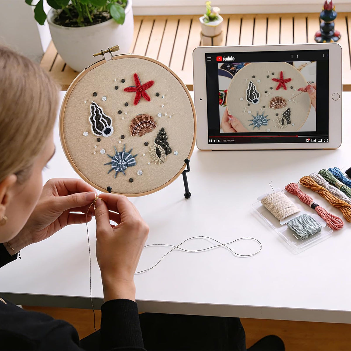 Beach Embroidery Kits for Beginners Adults, Coastal Hand Embroidery