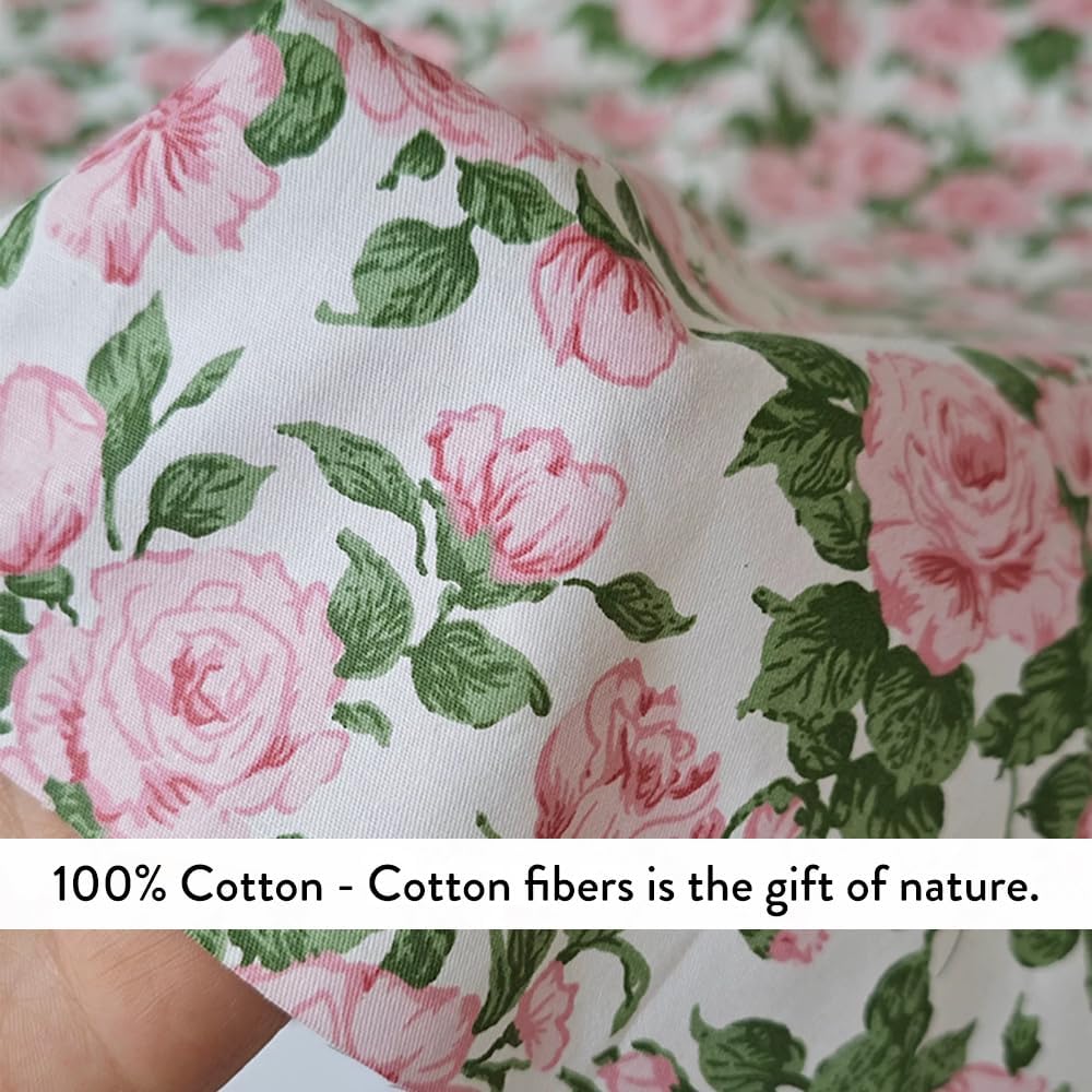 100% Cotton Precut Fabric,39"x63",Pink Rose Floral Print for Quilting
