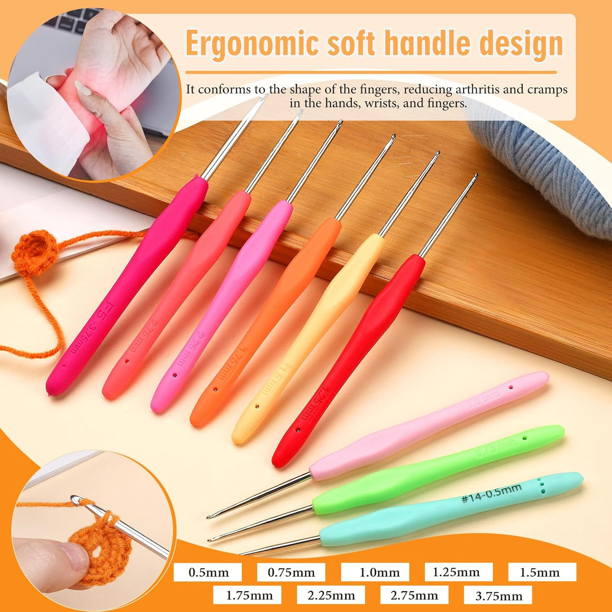 SHWAKK Small Crochet Hook, 0.5 mm Lace Ergonomic Crochet Hooks