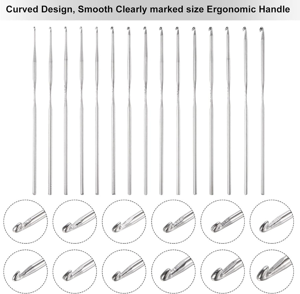 uxcell Crochet Hooks Set 0.6-2.5mm Iron Knitting Needles, Silver Tone