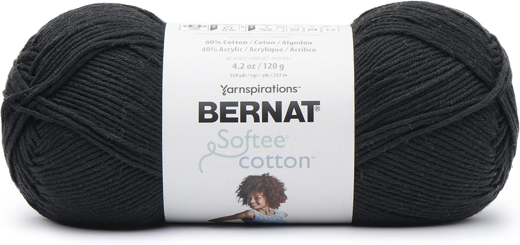 Bernat Softee Cotton Yarn for Crocheting Soft, Black, 3-Pack