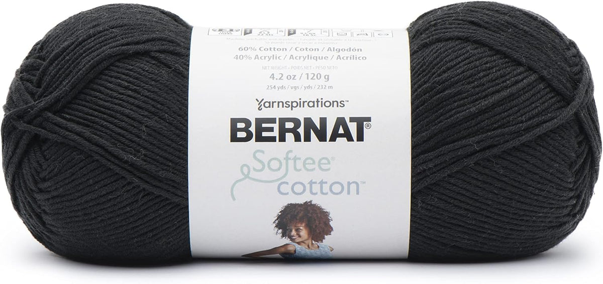 Bernat Softee Cotton Yarn for Crocheting Soft, Black, 3-Pack