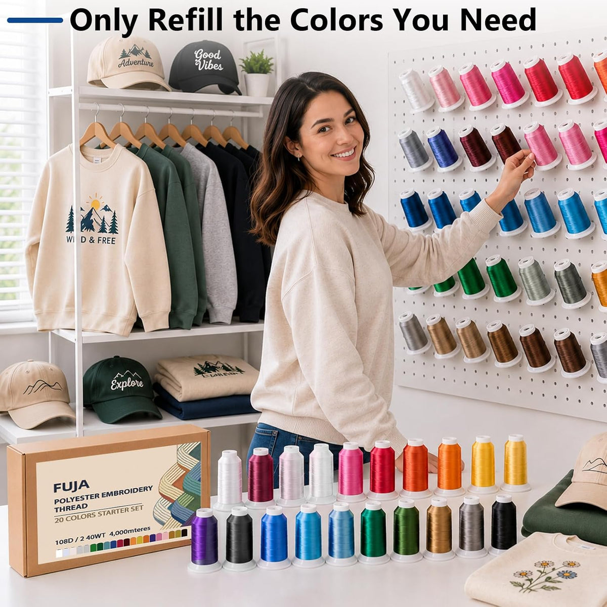 FUJA 20 Basic Colors 4000M Huge Spool Polyester Embroidery Machine