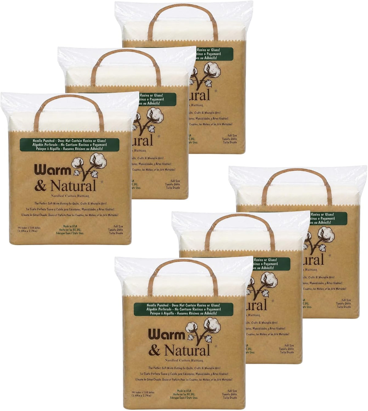 The Warm Company - Warm & Natural Cotton Quilt Batting – 6-Pack Full