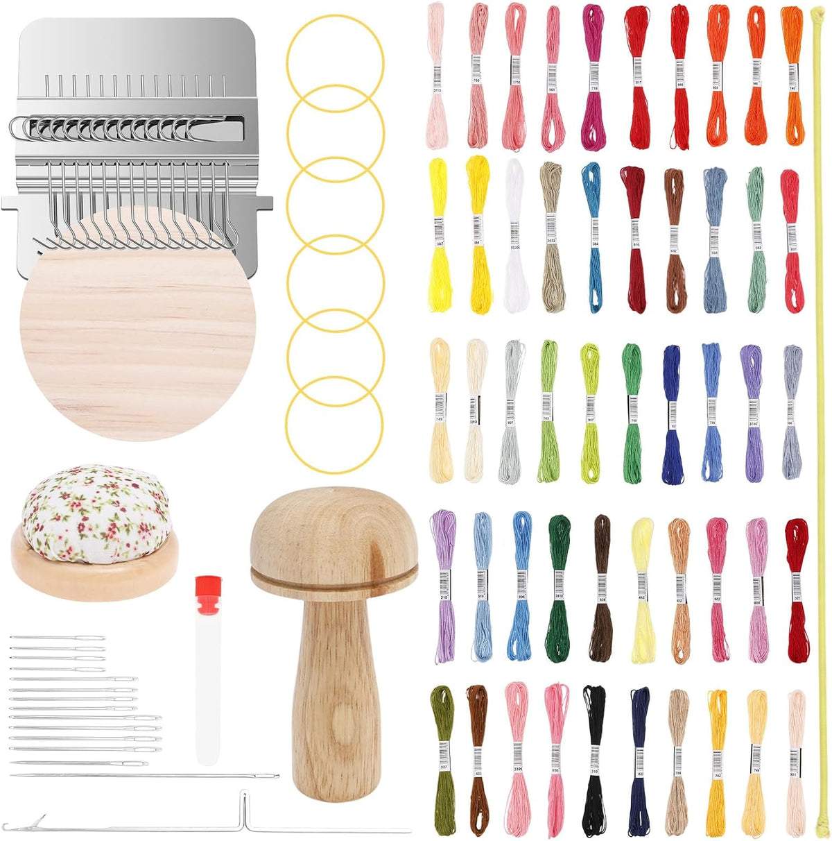 Mini Darning Frame Mushroom Knit Patch Kit with 14 Hook, Small Weaving
