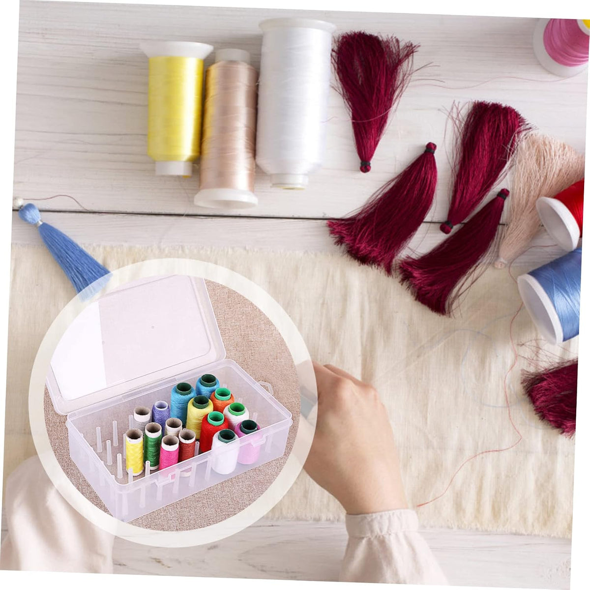 EXCEART 2pcs Slot Transparent Sewing Thread Spools Organizer Box Large