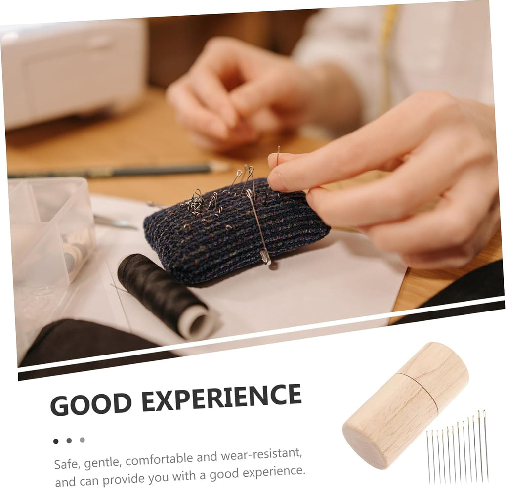 Wooden Sewing Needle Holder Case, Portable Multi Function Tube
