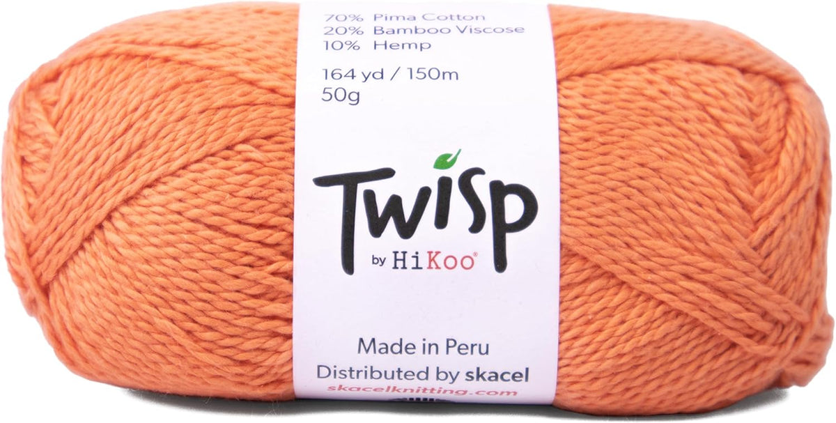 HiKoo Twisp Yarn, Cotton, Bamboo, 50g, 164 yd, #6016 Coral