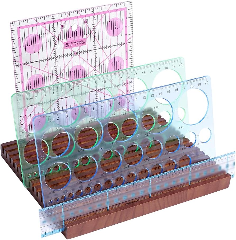 PH PandaHall 16 Slots Quilting Ruler Storage Rack, Pinewood Ruler