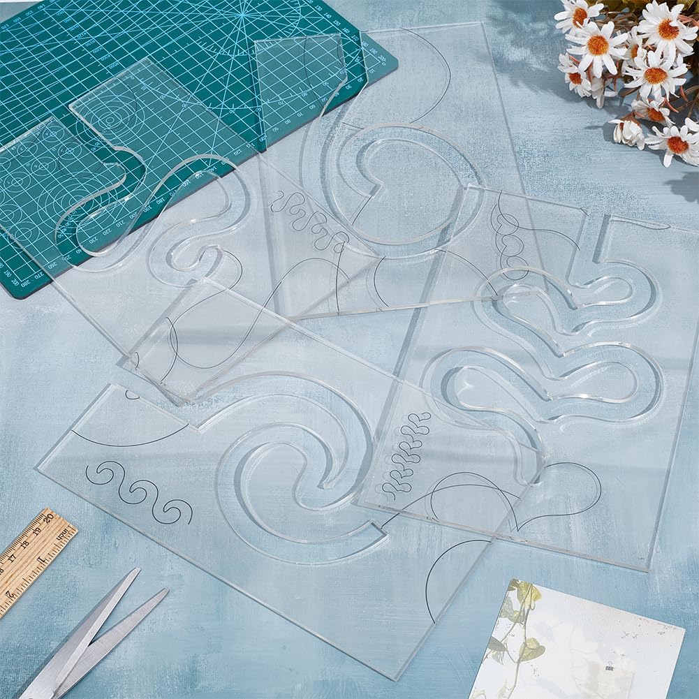 ORIGACH 4 Pcs Free Motion Quilting Templates with Non-Slip Grips