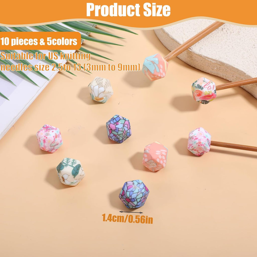 Lusofie 10Pcs Knitting Needle Stoppers, Hexagon Stitch Stoppers