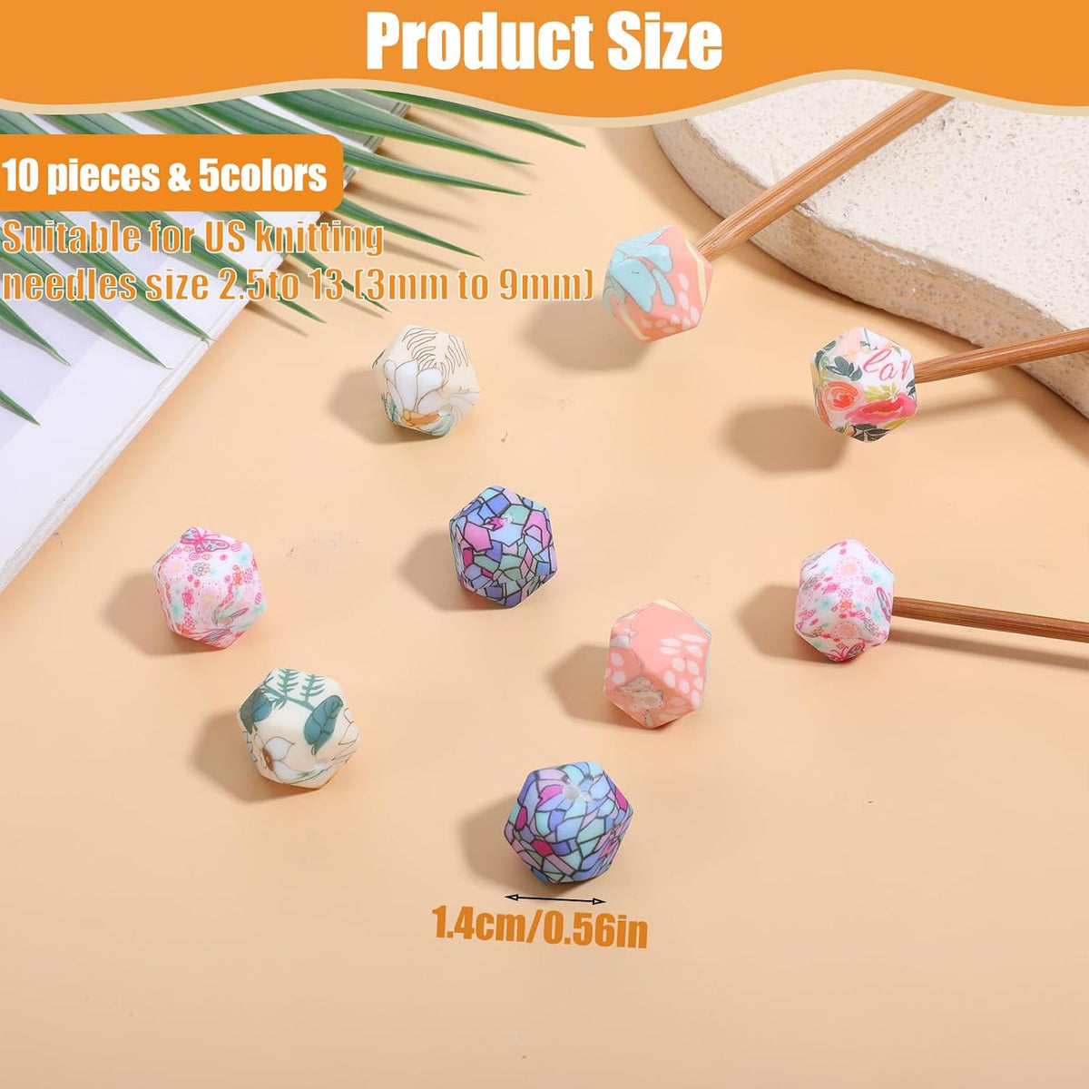 Lusofie 10Pcs Knitting Needle Stoppers, Hexagon Stitch Stoppers
