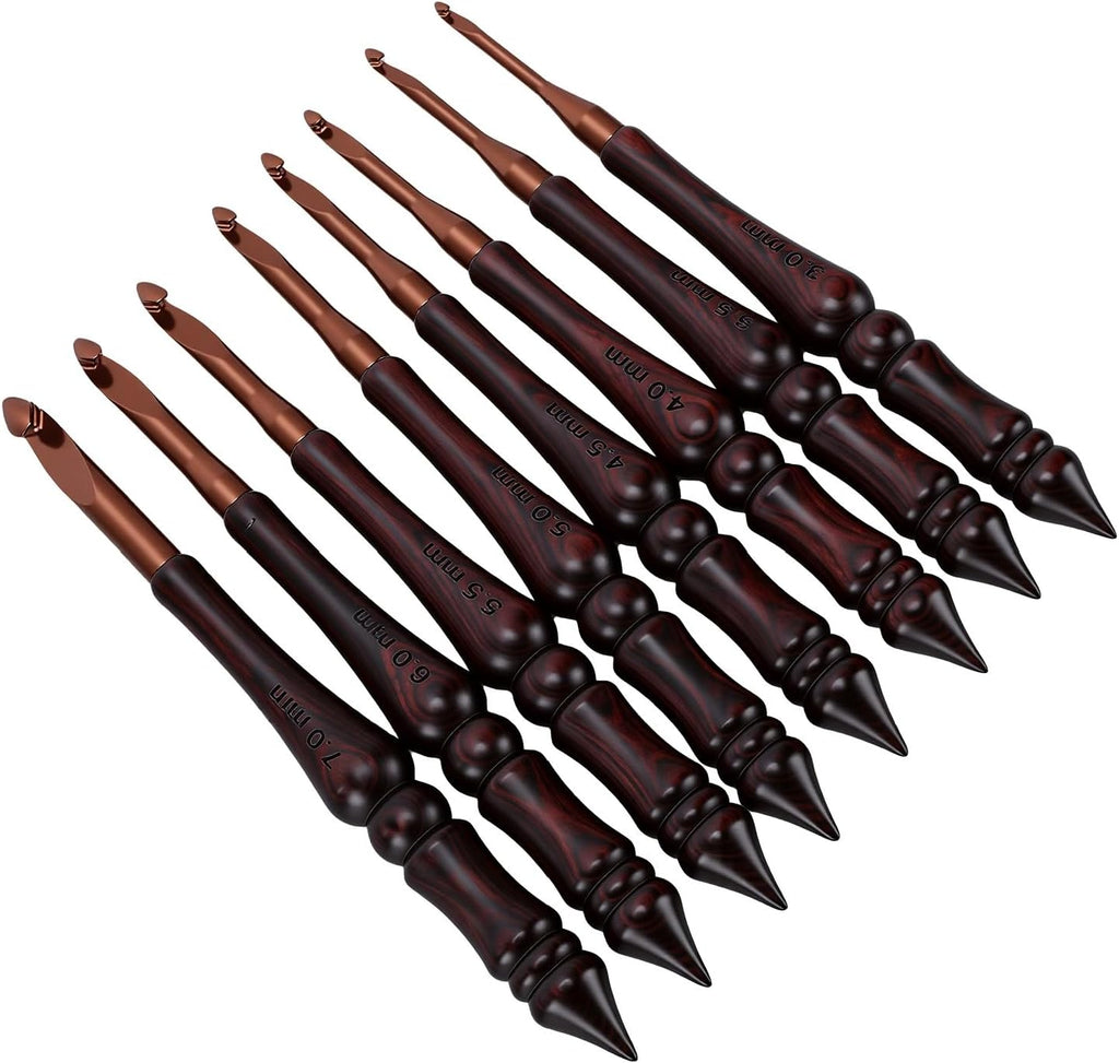 GOWENIC Crochet Hook Set 8 Pcs 3-7mm Ergonomic Aluminum with Wood