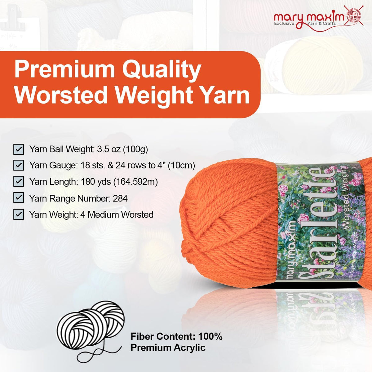 Mary Maxim Starlette Yarn, Soft Acrylic Yarn, 3.5 OZ 180 Yards Burnt