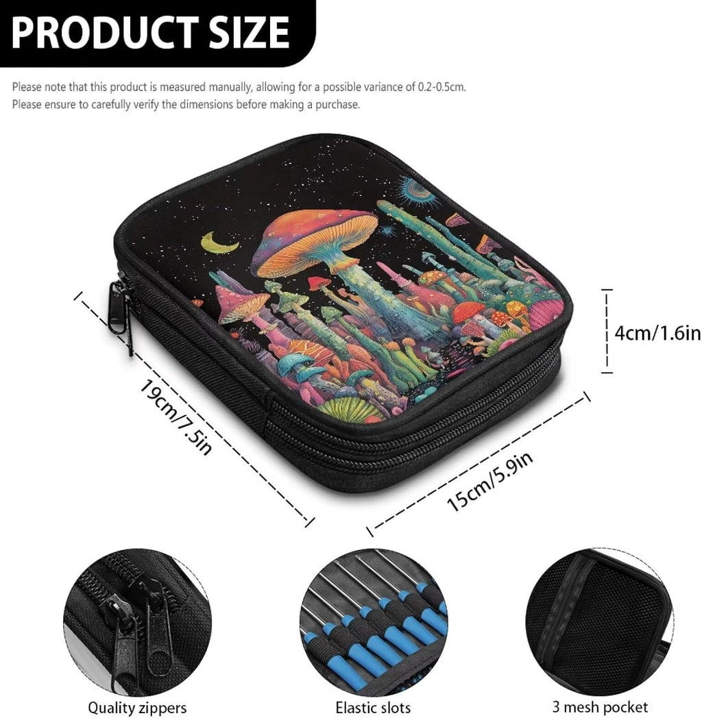 Goronwyfloyd Mushroom Crochet Hook Case Travel Crochet Storage Bag