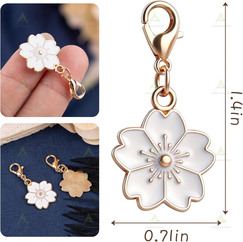 ANNASAMDO, 50 Pack Flower Crochet Stitch Markers Cherry Blossom Charms