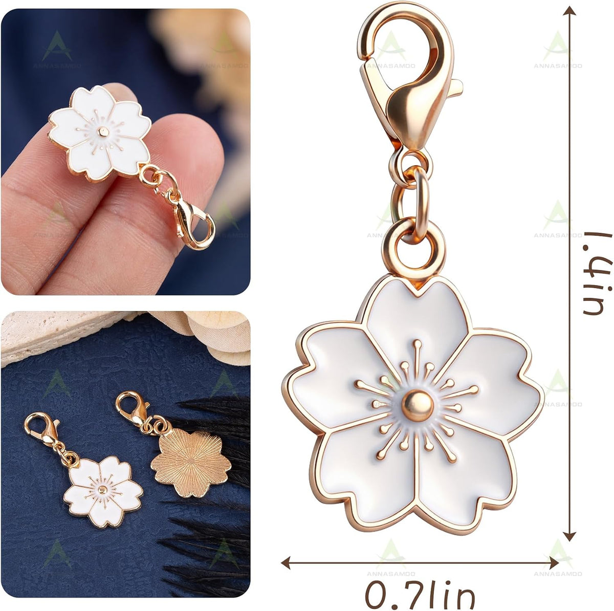 ANNASAMDO, 50 Pack Flower Crochet Stitch Markers Cherry Blossom Charms